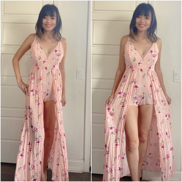 Dresses & Skirts - Boho Floral Print Romper Cami Maxi Dress